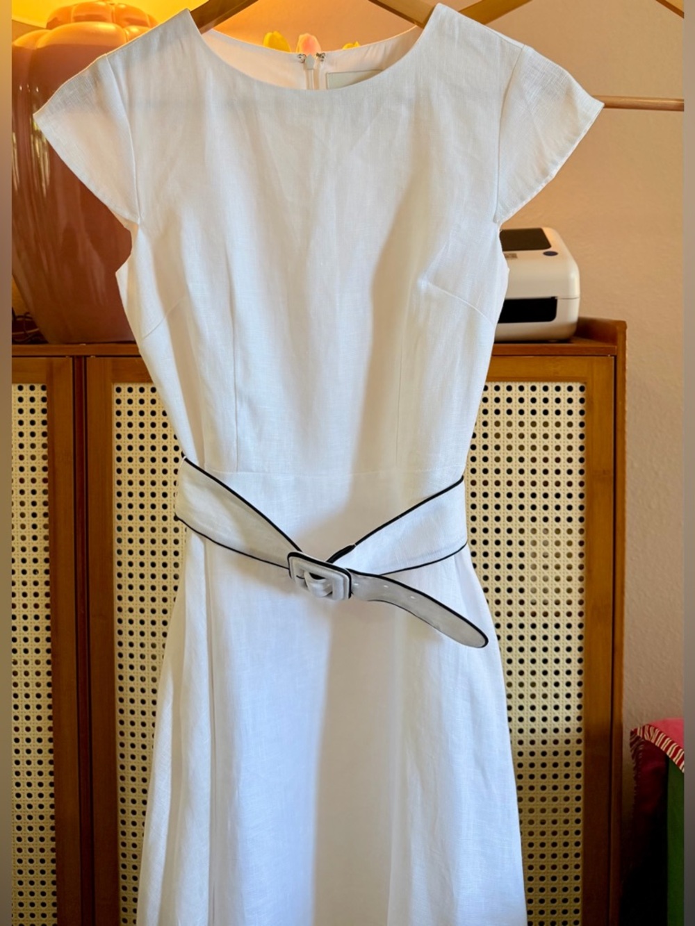 Reformation Felipe Belted Linen Dress In White, NWOT, never worn, no flaws. - Picture 15 of 16